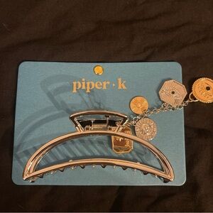 Piper K Silver Metal Claw Clip w/ Evil Eye + Sun Charm Dangles nwt